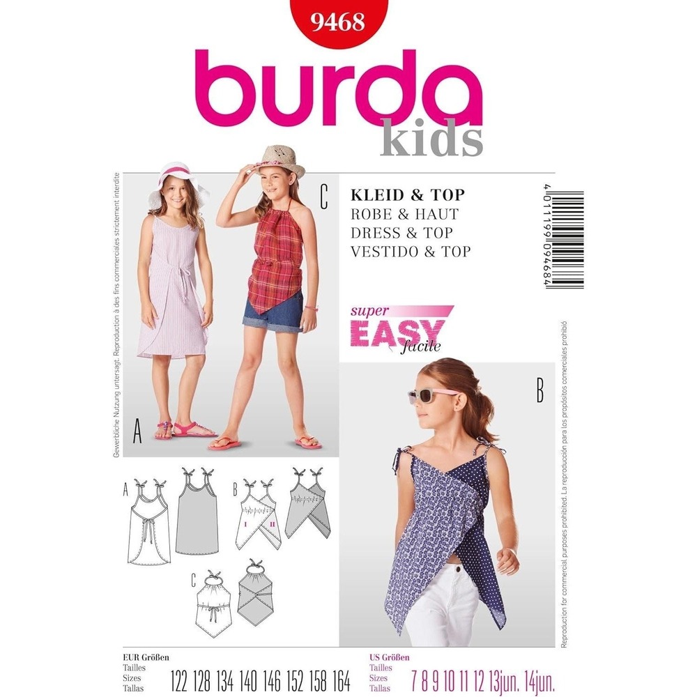 Burda Sewing Pattern 9468 Dress Halter Top Girls Size 7-14 Wrap Backless Easy
